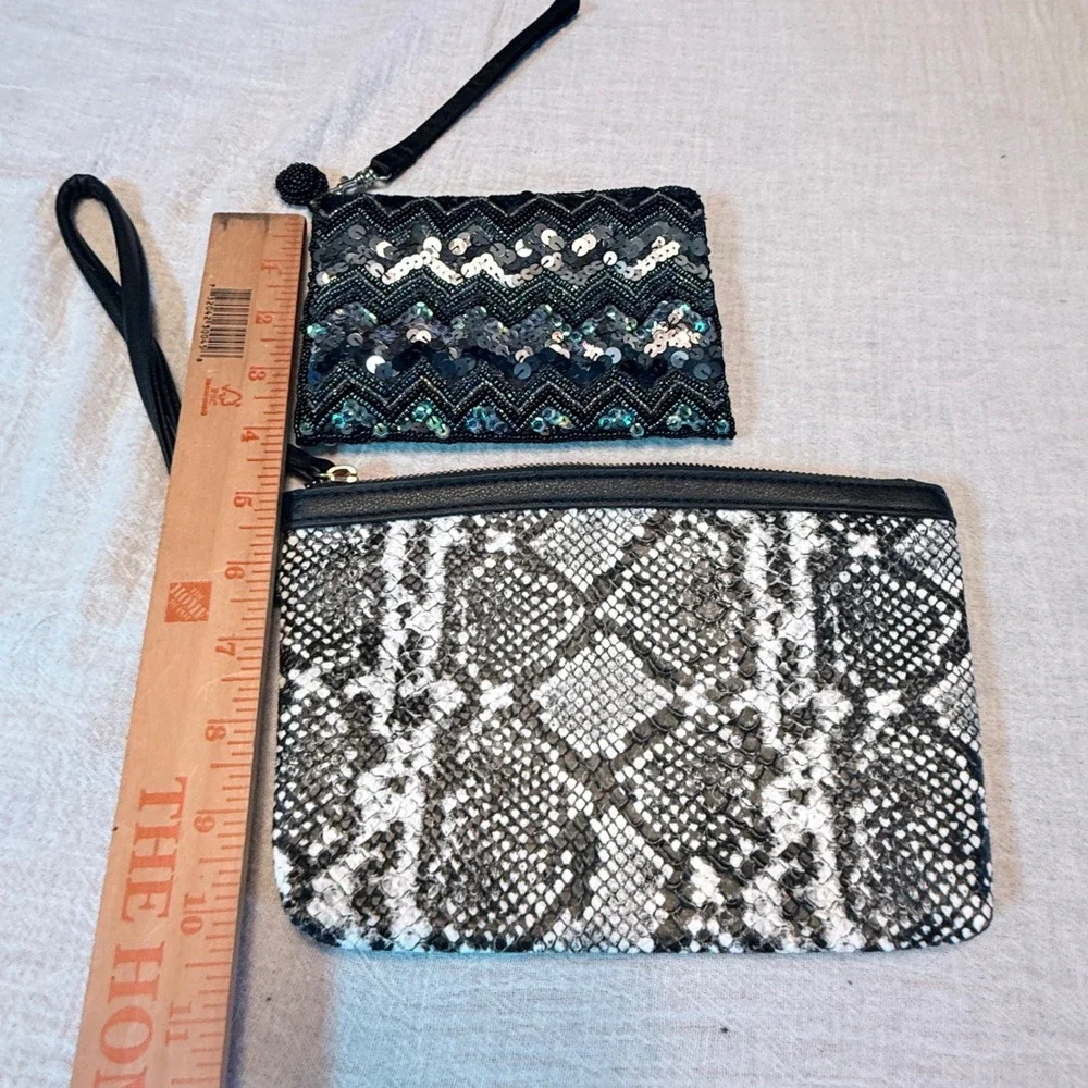 Sparkling Sequin & Snake Print Wristlet Clutch Set Two Piece Evening‎ Bag